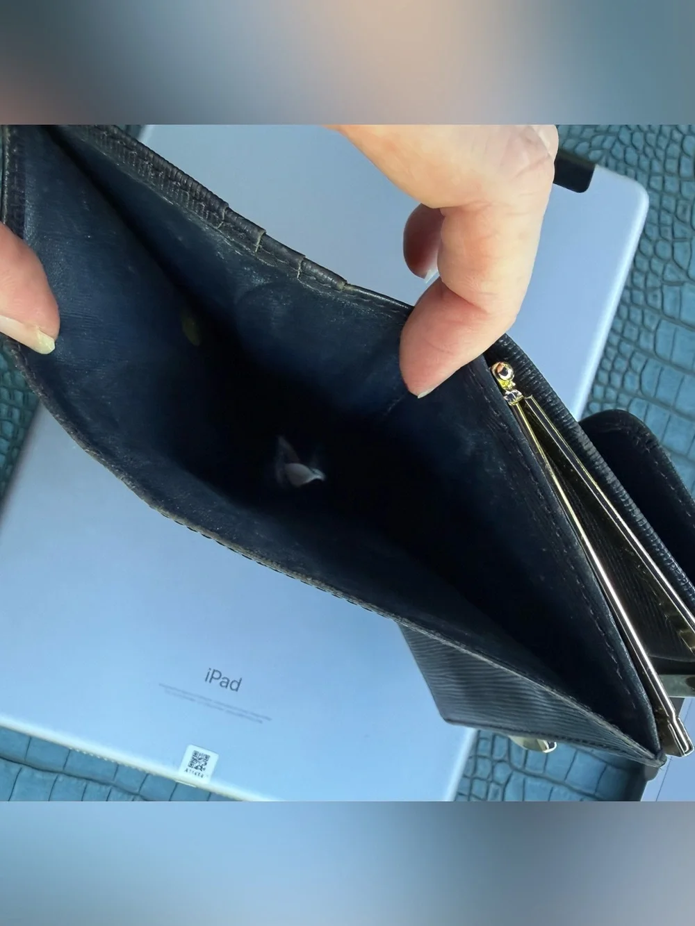 Givenchy Men's Textured Navy Leather Kiss Lock Wallet